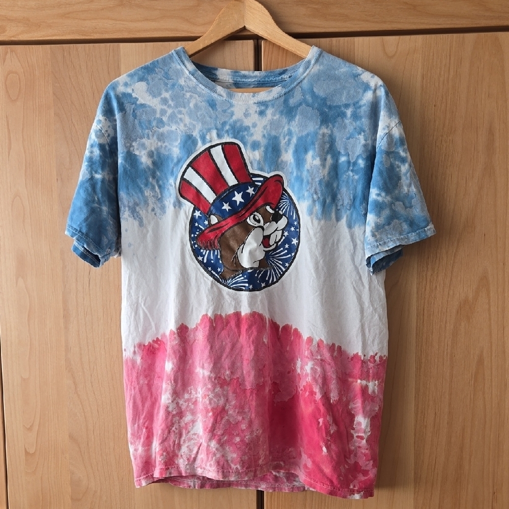 BUC-EES Patriotic Tie-Dye Short Sleeve Tee, L, Logo, USA